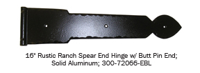 16"X3 3/4 Rustic Ranch Hinge W/Butt Pin End Aluminum